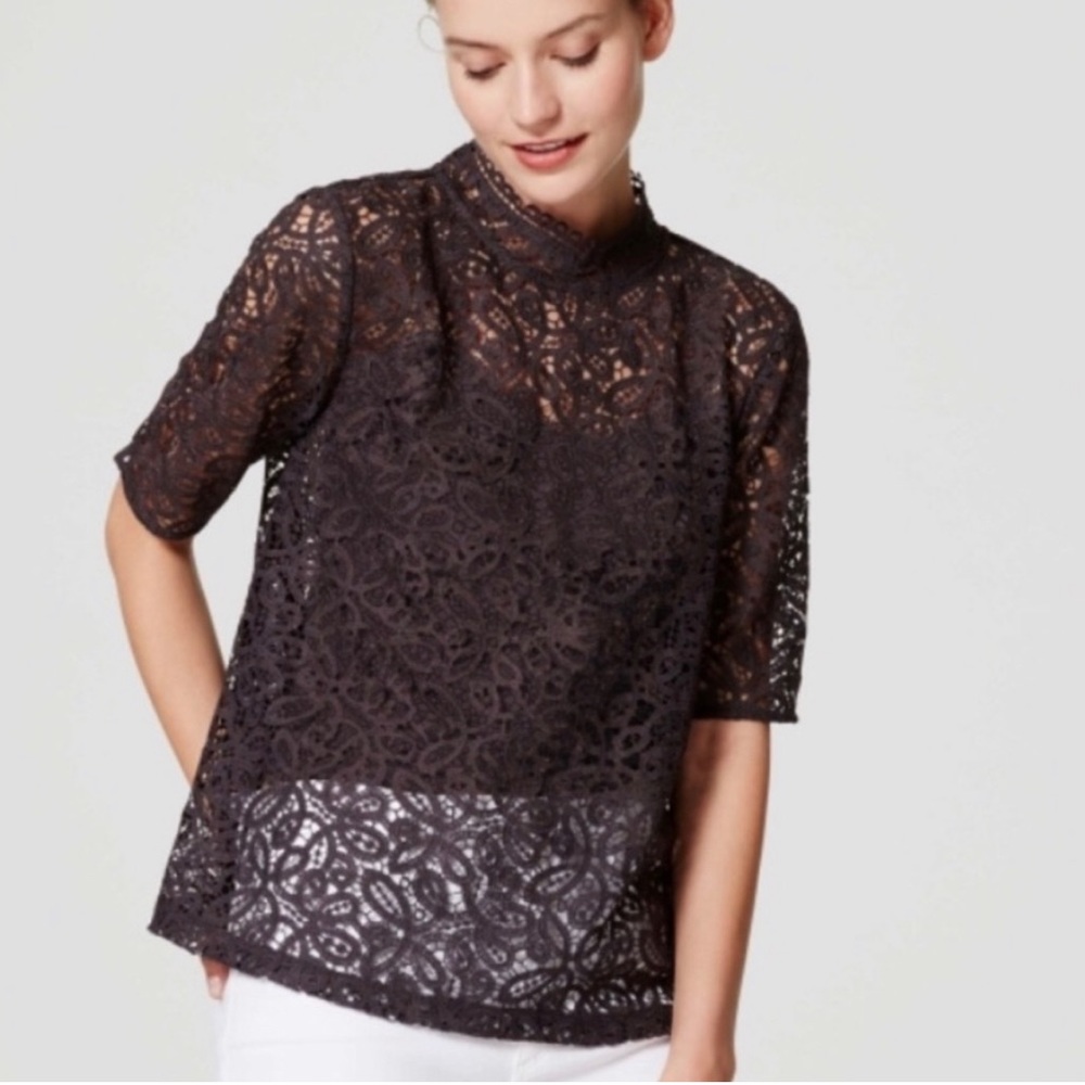 LOFT XXSP lace mock neck top